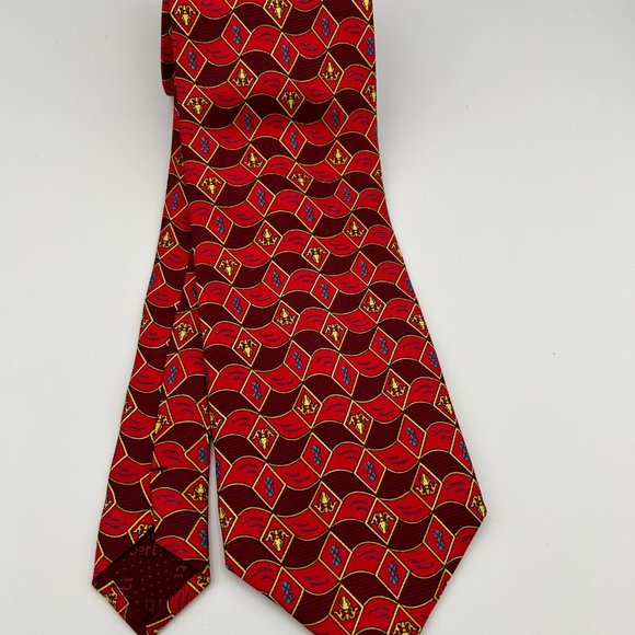 Lamberti Necktie Red Multicolor Diamond Emblem Business Office Italy - Picture 5 of 7